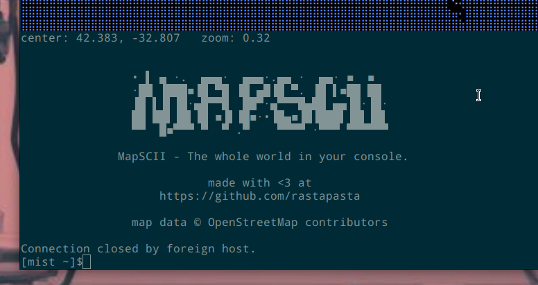 telnet mapscii.me - A Telnet interface to a Braille/ASCII map renderer